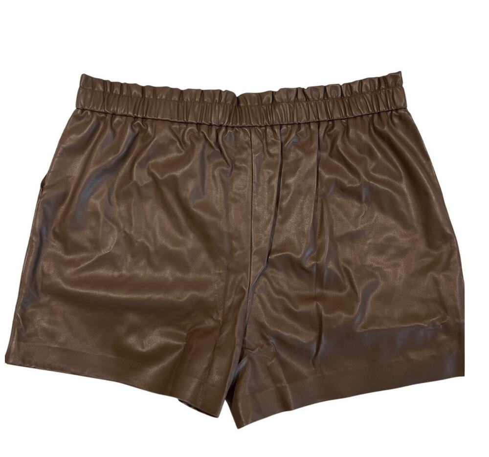 The Drop Vegan Leather Elastic Waist Shorts Women's Size 3X NWT 4" Inseam Coffee